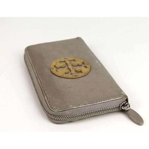 Tory Burch SILVER GENUINE LEATHER LOGO COIN BILL HOLDER WALLET CLUTCH POUCH - Picture 5 of 9